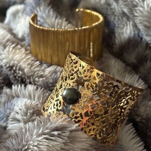 The Vintage Twin Oversized Statement bangle bracelet in gold tone